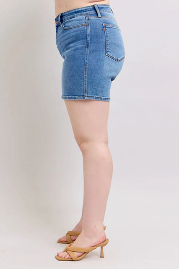 Judy Blue Full Size 2 Button Denim Shorts with Pockets plus Size - MeeeShop Women's Fashion