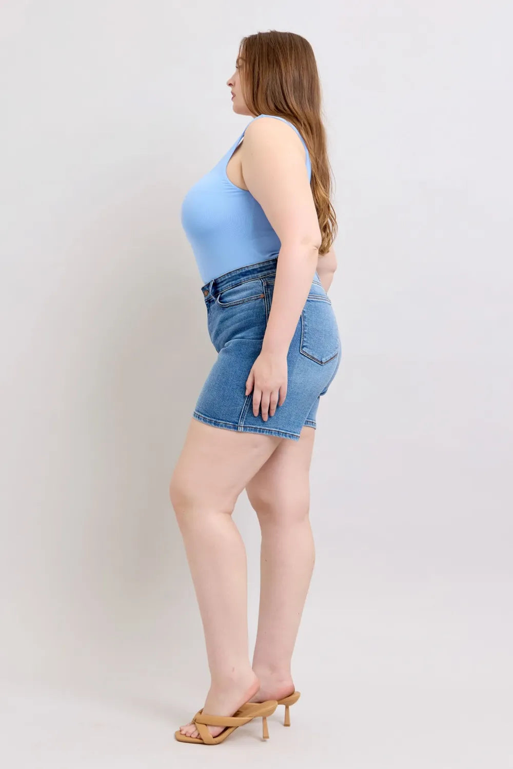 Judy Blue Full Size 2 Button Denim Shorts with Pockets plus Size - MeeeShop Women's Fashion