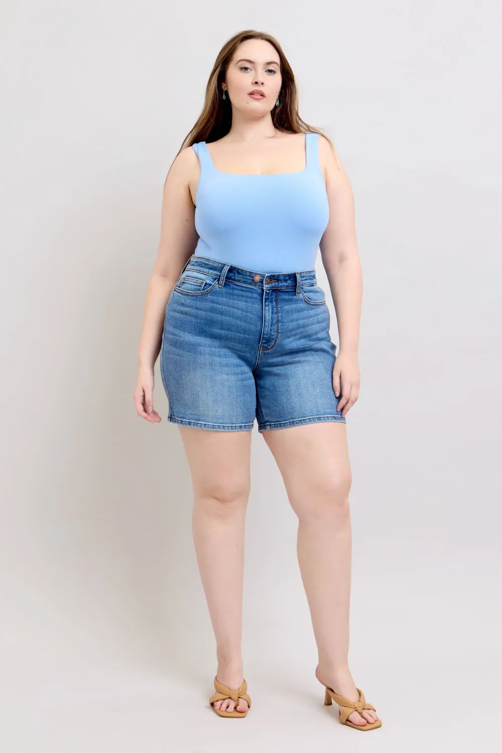 Judy Blue Full Size 2 Button Denim Shorts with Pockets plus Size - MeeeShop Women's Fashion