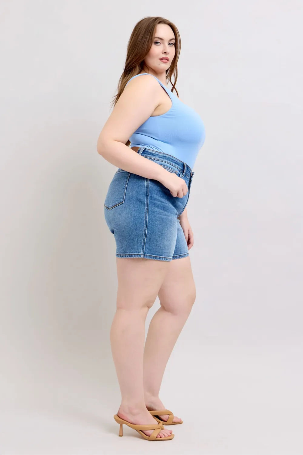 Judy Blue Full Size 2 Button Denim Shorts with Pockets plus Size - MeeeShop Women's Fashion