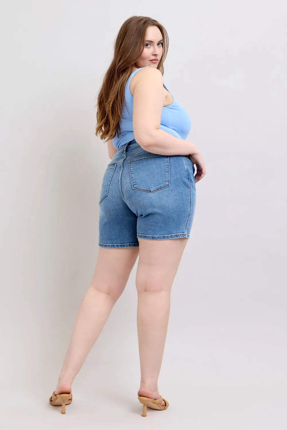 Judy Blue Full Size 2 Button Denim Shorts with Pockets plus Size - MeeeShop Women's Fashion