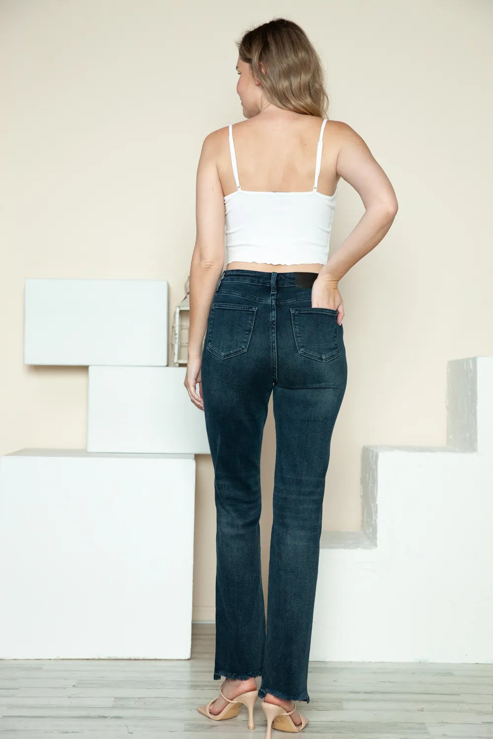 Judy Blue Full Size Button Fly Hem Destroy Straight Jeans in Dark view 10 - Judy Blue Button Jeans (bottom)