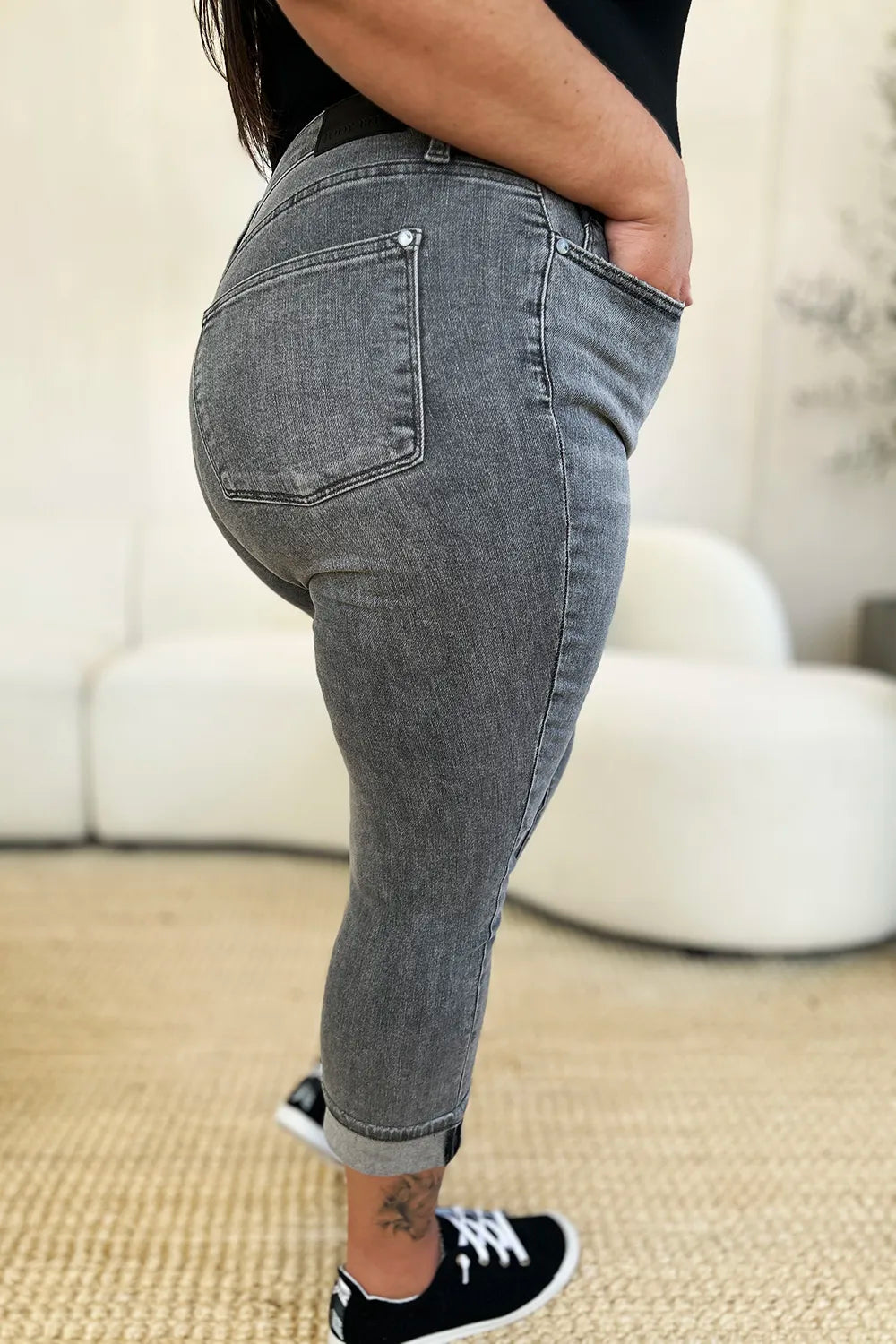 Judy Blue Full Size Button Fly High Waist Cuffed Capris - MeeeShop Women's Fashion