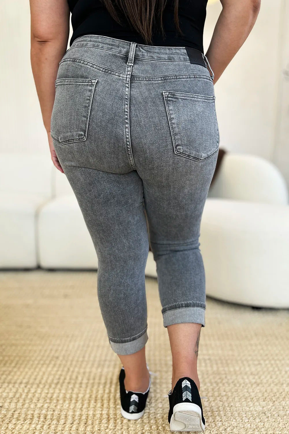 Judy Blue Full Size Button Fly High Waist Cuffed Capris - MeeeShop Women's Fashion