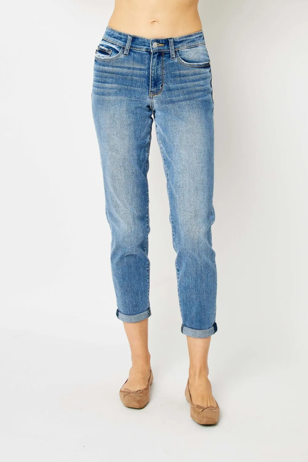 Judy Blue Full Size Cuffed Hem Slim Jeans - MeeeShop Women's Fashion