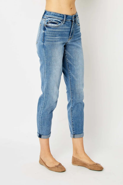 Judy Blue Full Size Cuffed Hem Slim Jeans - MeeeShop Women's Fashion