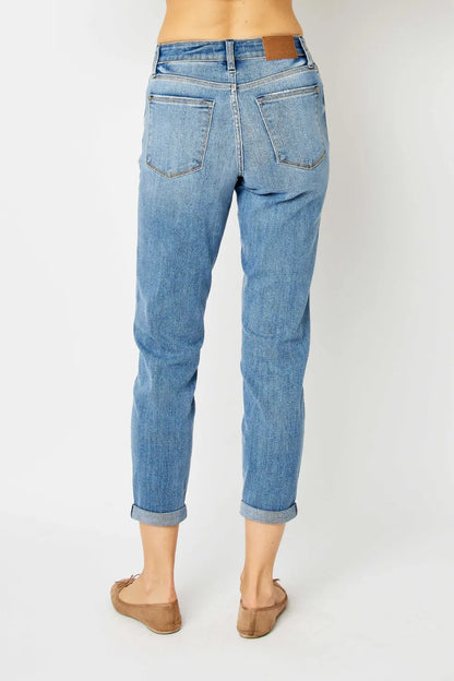 Judy Blue Full Size Cuffed Hem Slim Jeans - MeeeShop Women's Fashion