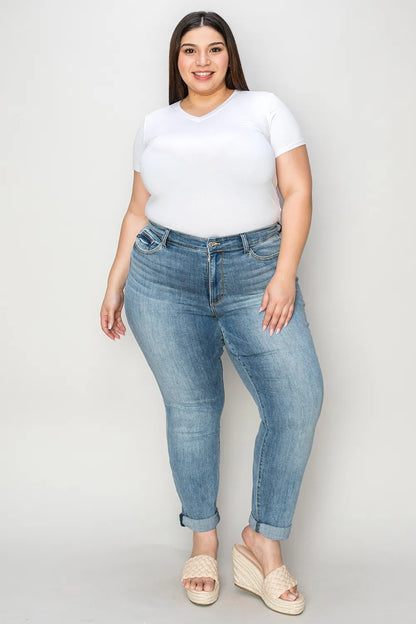 Judy Blue Full Size Cuffed Hem Slim Jeans - MeeeShop Women's Fashion