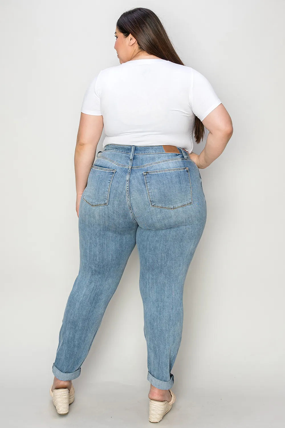 Judy Blue Full Size Cuffed Hem Slim Jeans - MeeeShop Women's Fashion