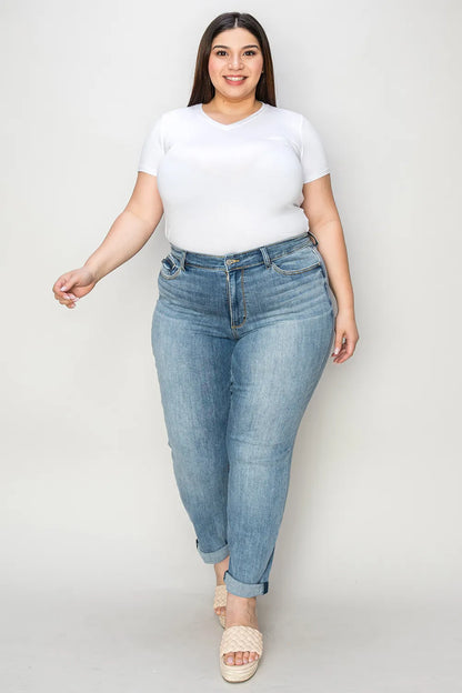 Judy Blue Full Size Cuffed Hem Slim Jeans - MeeeShop Women's Fashion