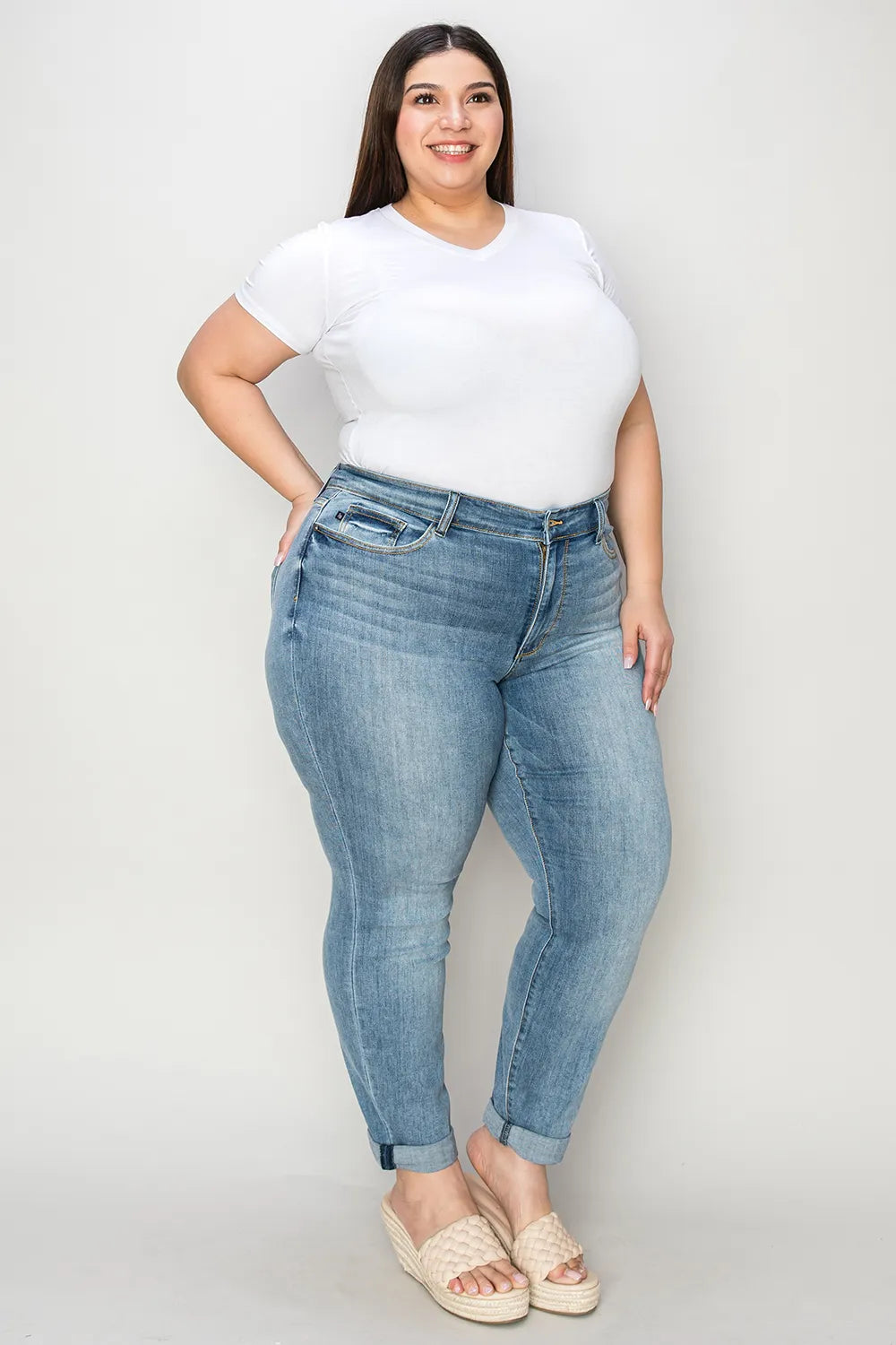 Judy Blue Full Size Cuffed Hem Slim Jeans - MeeeShop Women's Fashion