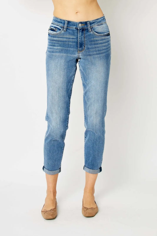 Judy Blue Full Size Cuffed Hem Slim Jeans in Medium - Judy Jeans (bottom)