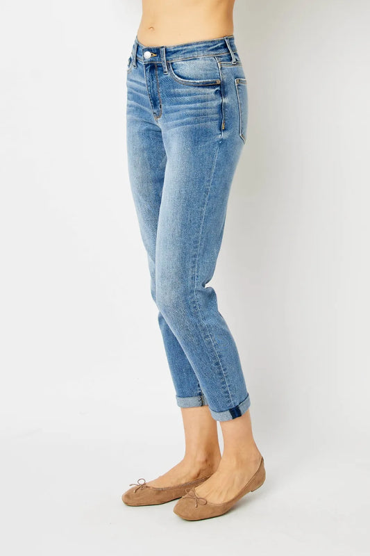 Judy Blue Full Size Cuffed Hem Slim Jeans in Medium view 2 - Judy Jeans (bottom)