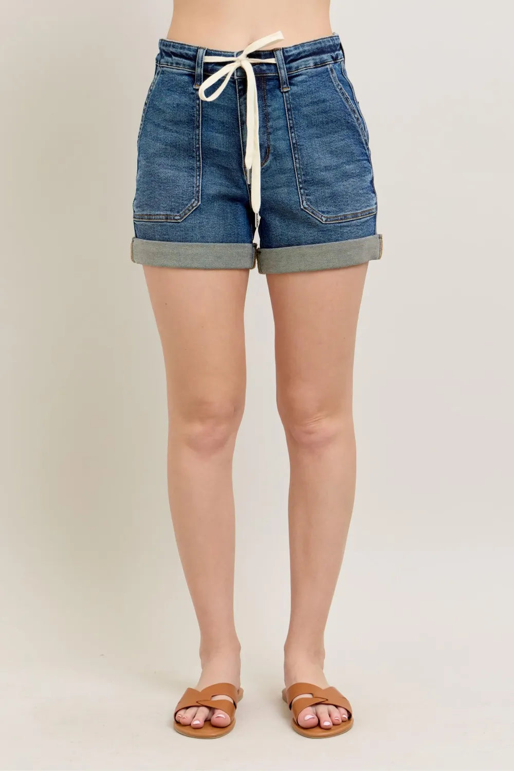 Judy Blue Full Size High Rise Cuff Denim Shorts plus Size in Dark - High-Waisted - Judy Size (bottom)