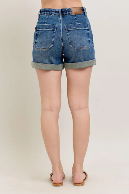 Judy Blue Full Size High Rise Cuff Denim Shorts plus Size in Dark view 2 - High-Waisted - Judy Size (bottom)