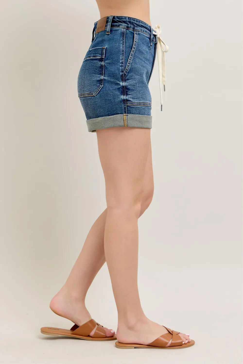 Judy Blue Full Size High Rise Cuff Denim Shorts plus Size in Dark view 3 - High-Waisted - Judy Size (bottom)