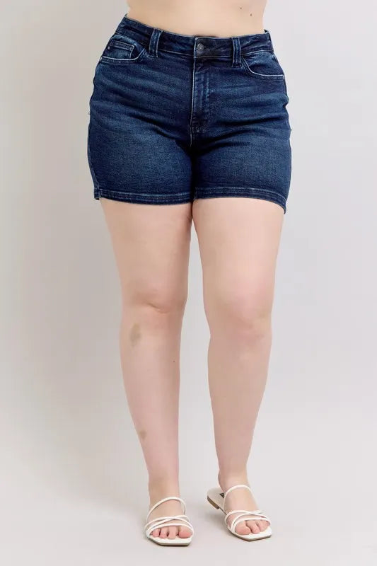 Judy Blue Full Size High Waist Back Flap Pocket Denim Shorts plus Size - MeeeShop Women's Fashion