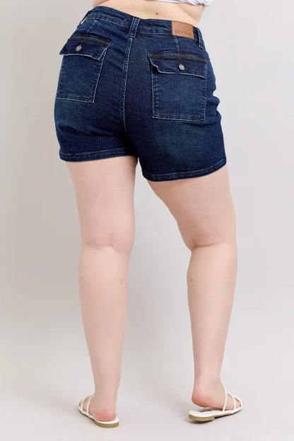 Judy Blue Full Size High Waist Back Flap Pocket Denim Shorts plus Size - MeeeShop Women's Fashion