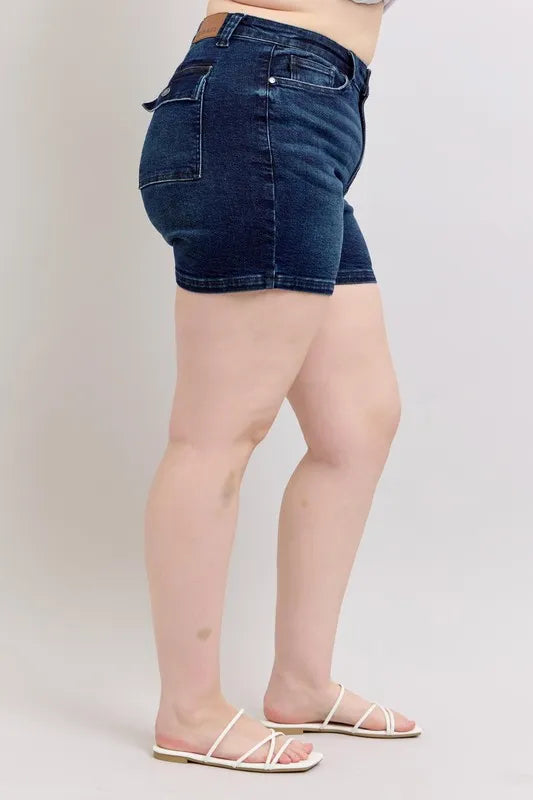 Judy Blue Full Size High Waist Back Flap Pocket Denim Shorts plus Size - MeeeShop Women's Fashion