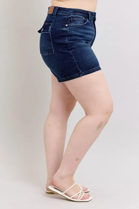 Judy Blue Full Size High Waist Back Flap Pocket Denim Shorts plus Size - MeeeShop Women's Fashion