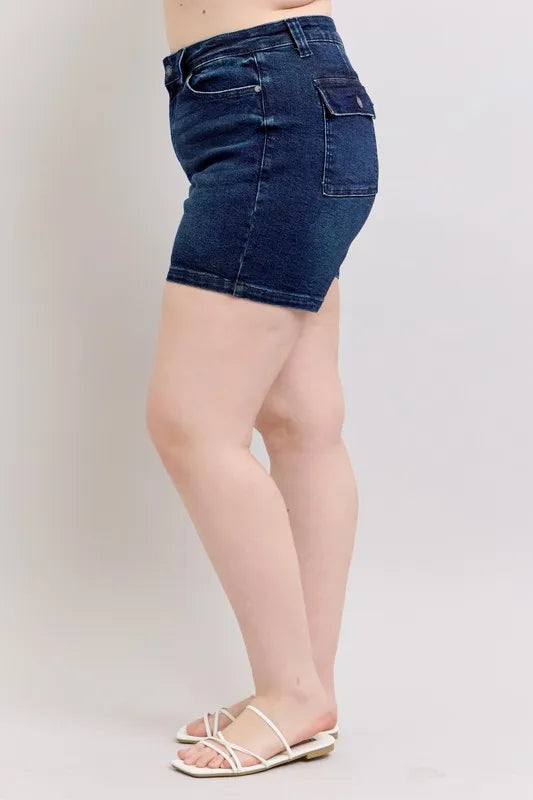 Judy Blue Full Size High Waist Back Flap Pocket Denim Shorts plus Size - MeeeShop Women's Fashion