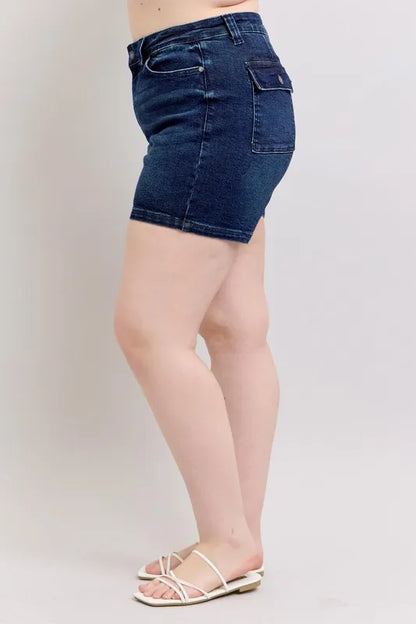 Judy Blue Full Size High Waist Back Flap Pocket Denim Shorts plus Size - MeeeShop Women's Fashion