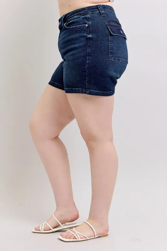 Judy Blue Full Size High Waist Back Flap Pocket Denim Shorts plus Size - MeeeShop Women's Fashion