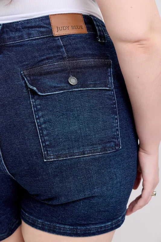 Judy Blue Full Size High Waist Back Flap Pocket Denim Shorts plus Size - MeeeShop Women's Fashion