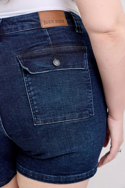 Judy Blue Full Size High Waist Back Flap Pocket Denim Shorts plus Size - MeeeShop Women's Fashion
