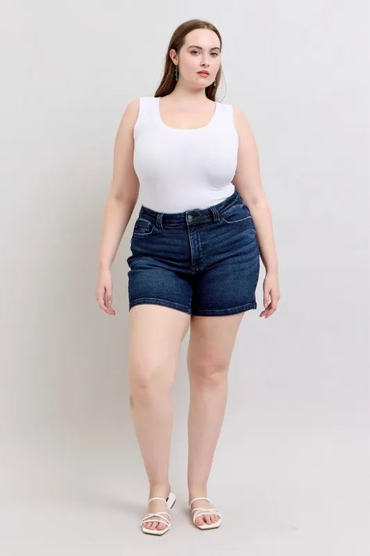 Judy Blue Full Size High Waist Back Flap Pocket Denim Shorts plus Size - MeeeShop Women's Fashion