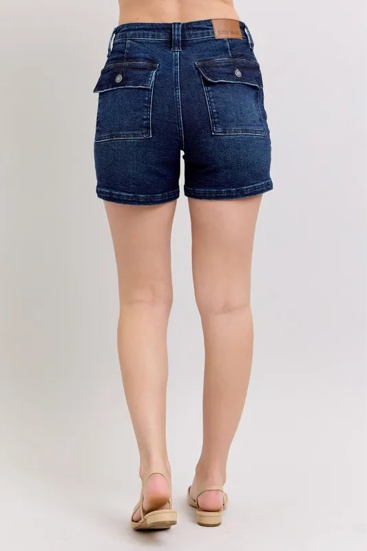 Judy Blue Full Size High Waist Back Flap Pocket Denim Shorts plus Size - MeeeShop Women's Fashion