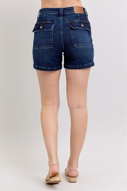 Judy Blue Full Size High Waist Back Flap Pocket Denim Shorts plus Size - MeeeShop Women's Fashion