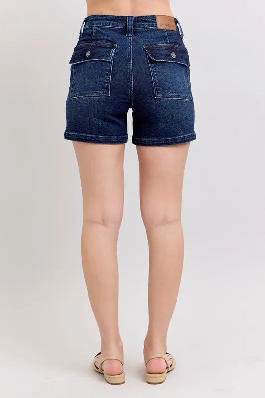 Judy Blue Full Size High Waist Back Flap Pocket Denim Shorts plus Size - MeeeShop Women's Fashion