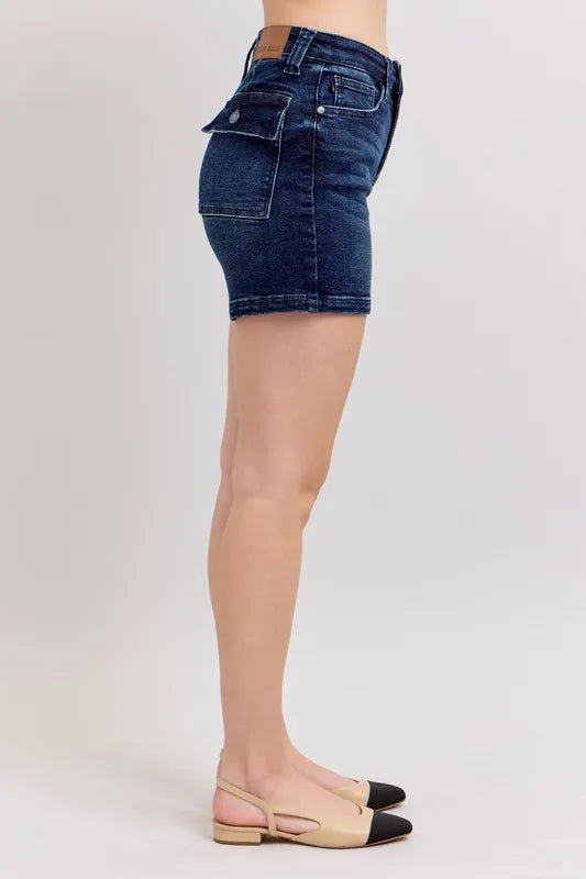 Judy Blue Full Size High Waist Back Flap Pocket Denim Shorts plus Size - MeeeShop Women's Fashion