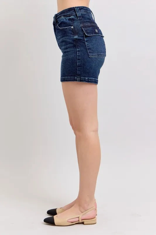 Judy Blue Full Size High Waist Back Flap Pocket Denim Shorts plus Size - MeeeShop Women's Fashion