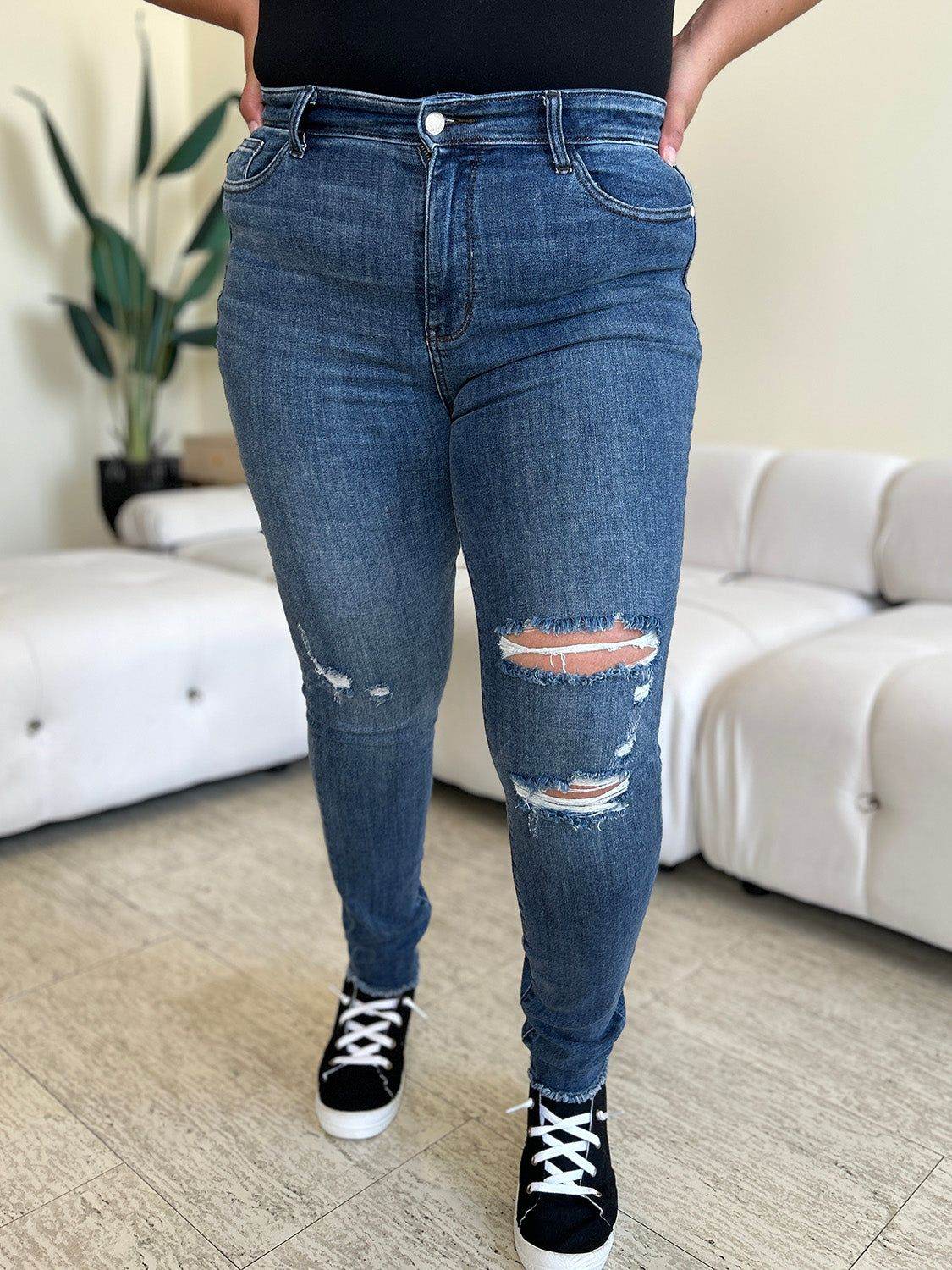 Judy Blue Full Size High Waist Distressed Skinny Jeans - us.meeeshop