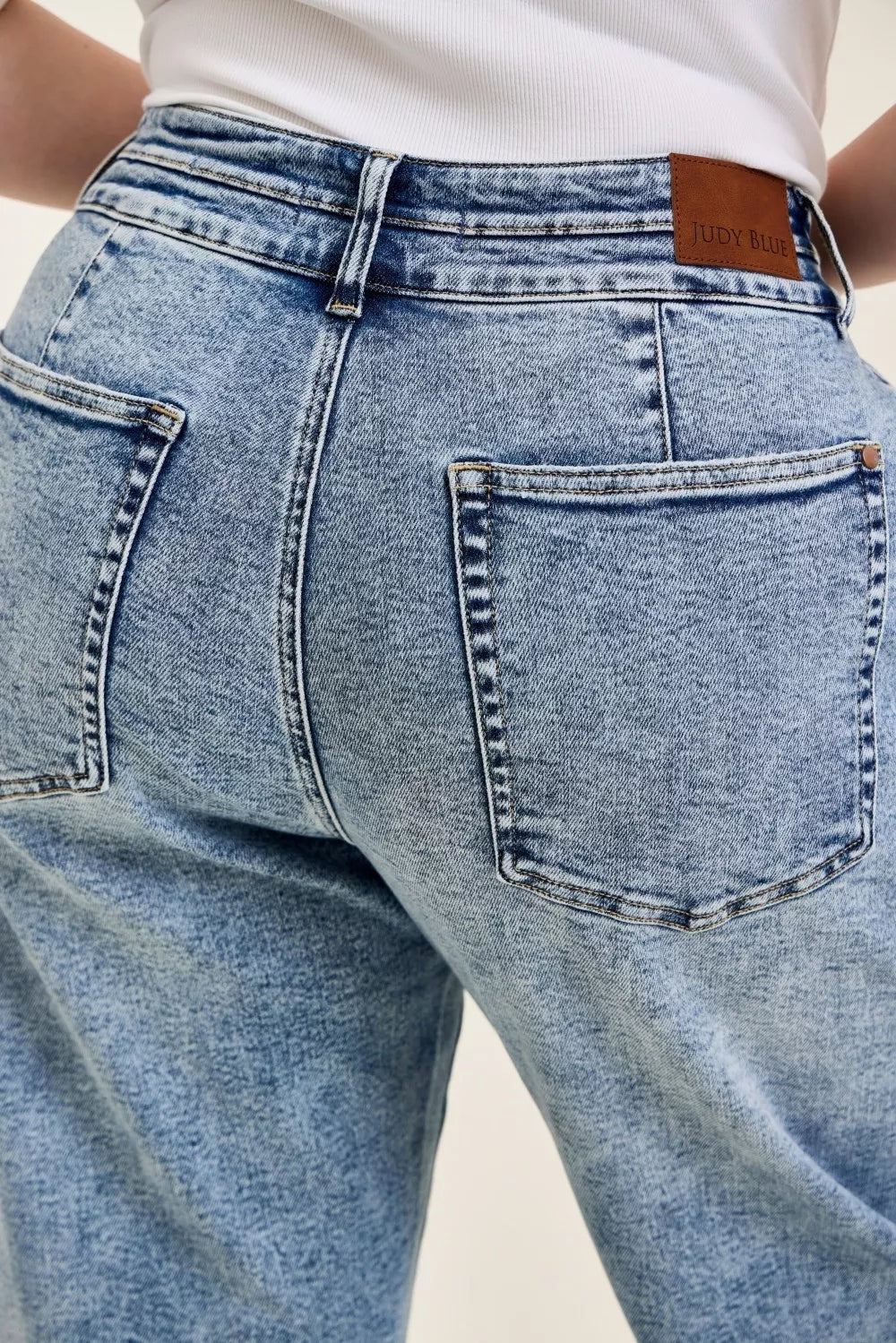 Judy Blue Full Size High Waist Marlow Arc Leg Jeans with Double Waistband plus Size in LT view 8 - High-Waisted