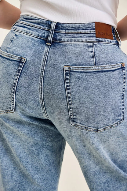 Judy Blue Full Size High Waist Marlow Arc Leg Jeans with Double Waistband plus Size in LT view 8 - High-Waisted