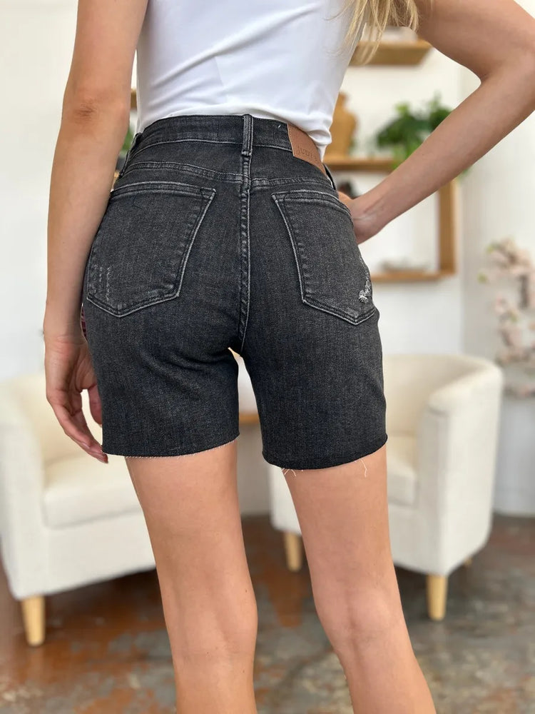 Judy Blue Full Size High Waist Rigid Magic Denim Shorts Black view 5 (bottom) - judy blue shorts, judy  - shop at us.meeeshop