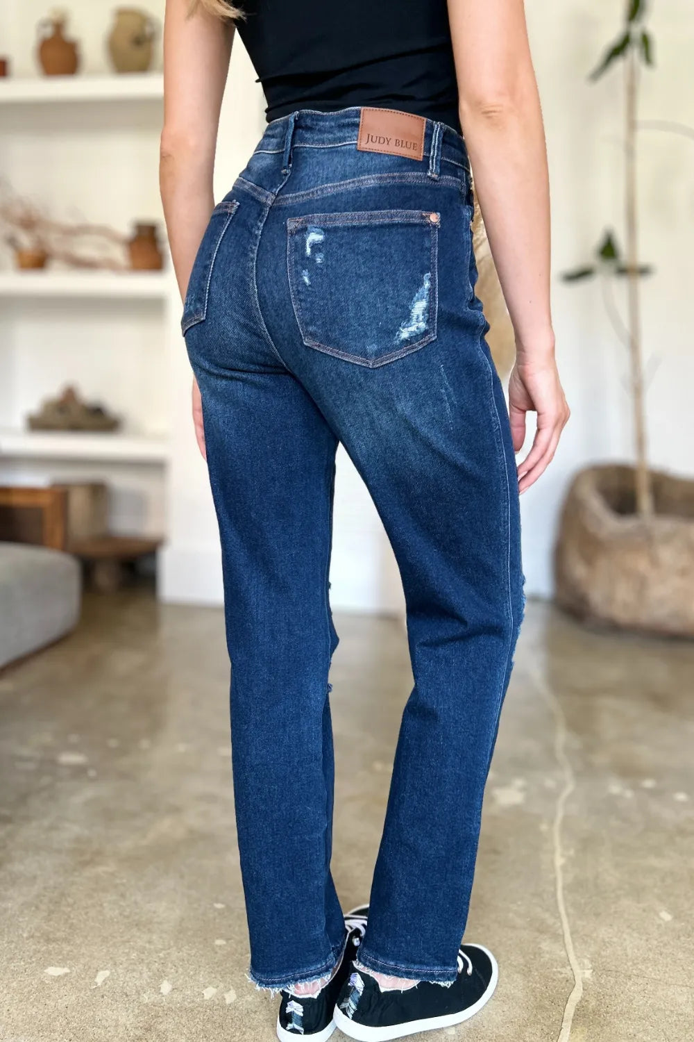 Judy Blue Full Size High Waist Rigid Magic Heavy Destroy Straight Jeans in Dark view 10 - High-Waisted (bottom)