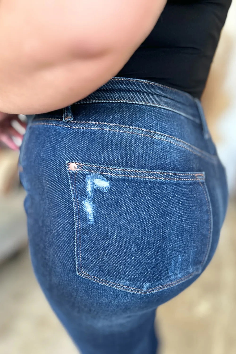 Judy Blue Full Size High Waist Rigid Magic Heavy Destroy Straight Jeans in Dark view 7 - High-Waisted (bottom)