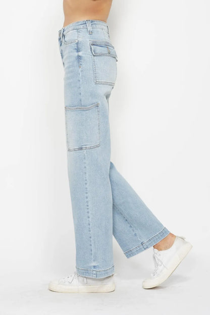 Judy Blue Full Size High Waist Straight Cargo Jeans - MeeeShop Women's Fashion