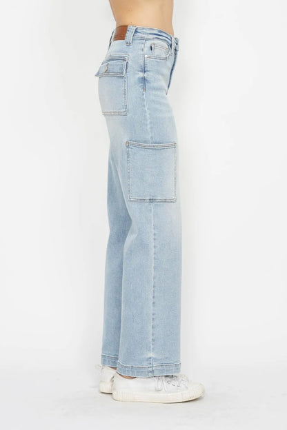 Judy Blue Full Size High Waist Straight Cargo Jeans - MeeeShop Women's Fashion
