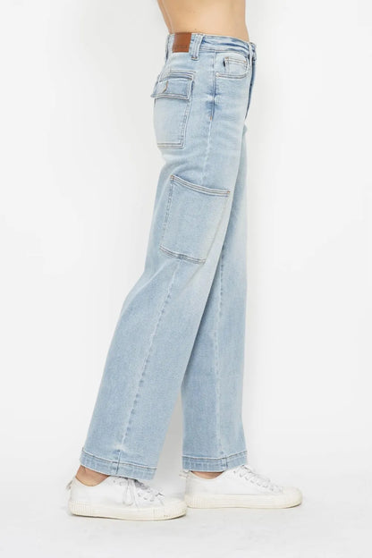 Judy Blue Full Size High Waist Straight Cargo Jeans - MeeeShop Women's Fashion