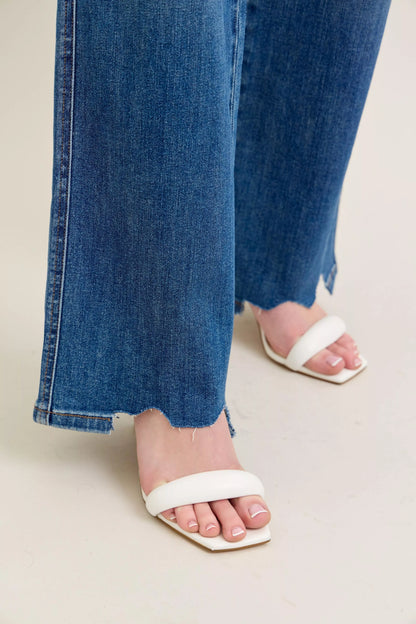 Judy Blue Full Size High Waist Tummy Control Chew Hem Destroy Wide Jeans plus Size in MD view 3 - High-Waisted (bottom)