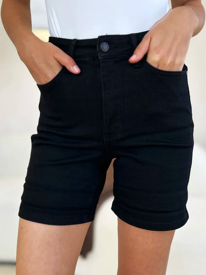 Judy Blue Full Size High Waist Tummy Control Cuffed Denim Shorts - MeeeShop Women's Fashion