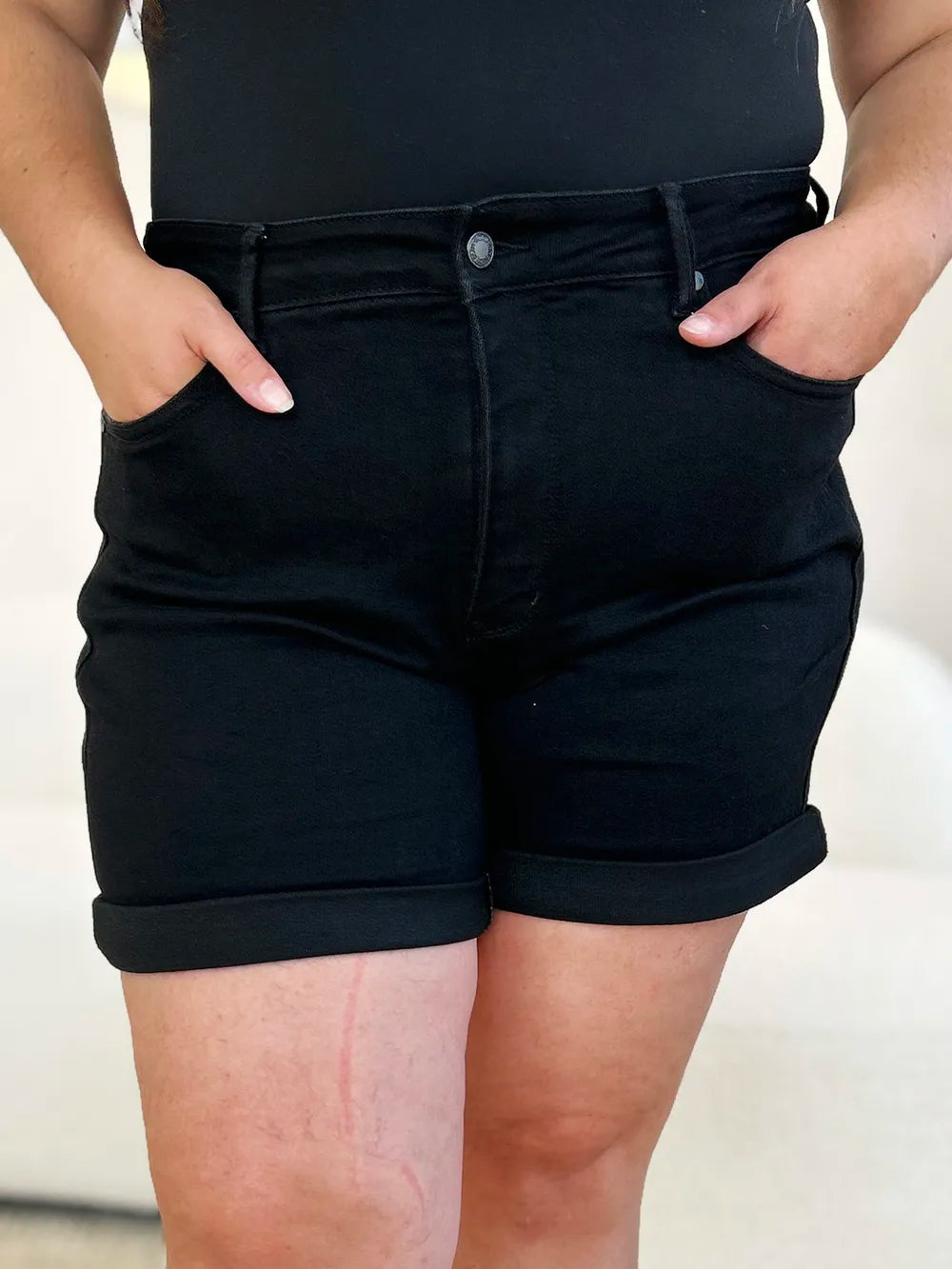 Judy Blue Full Size High Waist Tummy Control Cuffed Denim Shorts - MeeeShop Women's Fashion