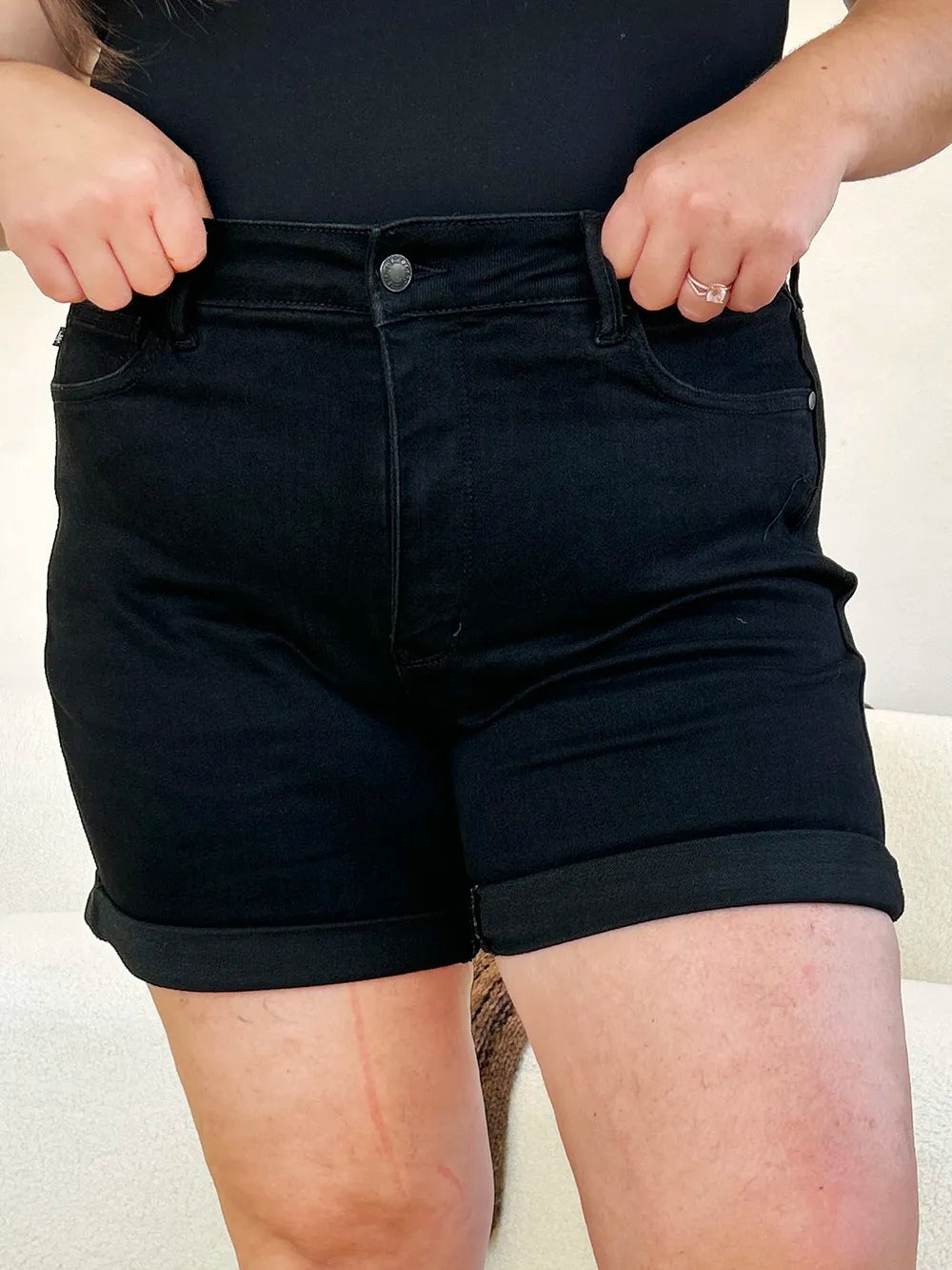 Judy Blue Full Size High Waist Tummy Control Cuffed Denim Shorts - MeeeShop Women's Fashion