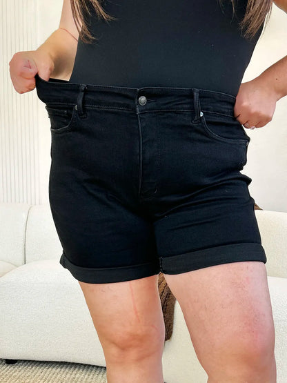 Judy Blue Full Size High Waist Tummy Control Cuffed Denim Shorts - MeeeShop Women's Fashion