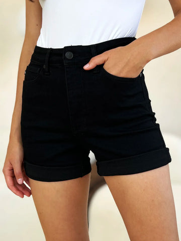 Judy Blue Full Size High Waist Tummy Control Cuffed Denim Shorts - MeeeShop Women's Fashion